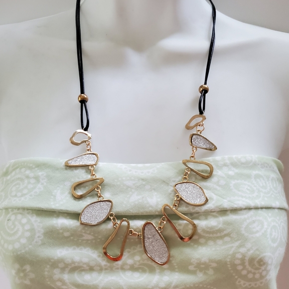 Hand Crafted Jewelry - Goldtone and Sparkly Asymetrical Necklace